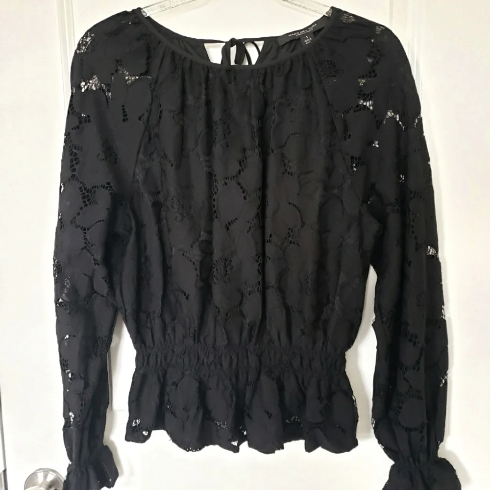 MARC NEW YORK Black Long Sleeve Lace Blouson Peplum Blouse--NWT--S - Picture 11 of 14
